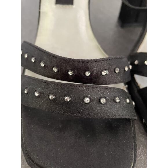 Vintage 90’s Chunky Strappy Heels Shoes Block Heel Black Funky Disco US 7.5 - Picture 6 of 12